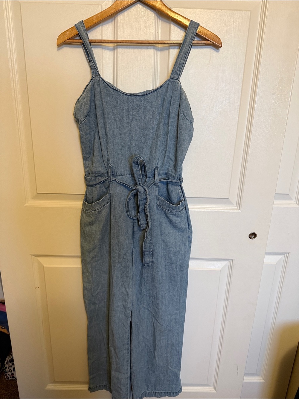 Rewash Light Blue Denim Tie-Waist Jumpsuit